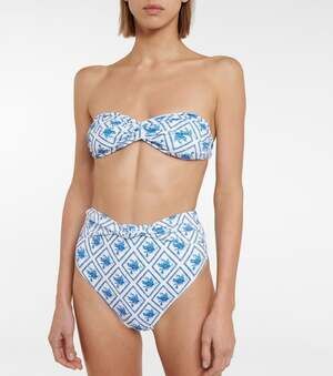 Caroline Constas Evie Blue Diamond Toile Bandeau Bikini Set